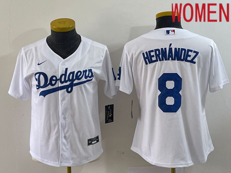 Women Los Angeles Dodgers 8 Hernandez White Nike Game 2023 MLB Jersey